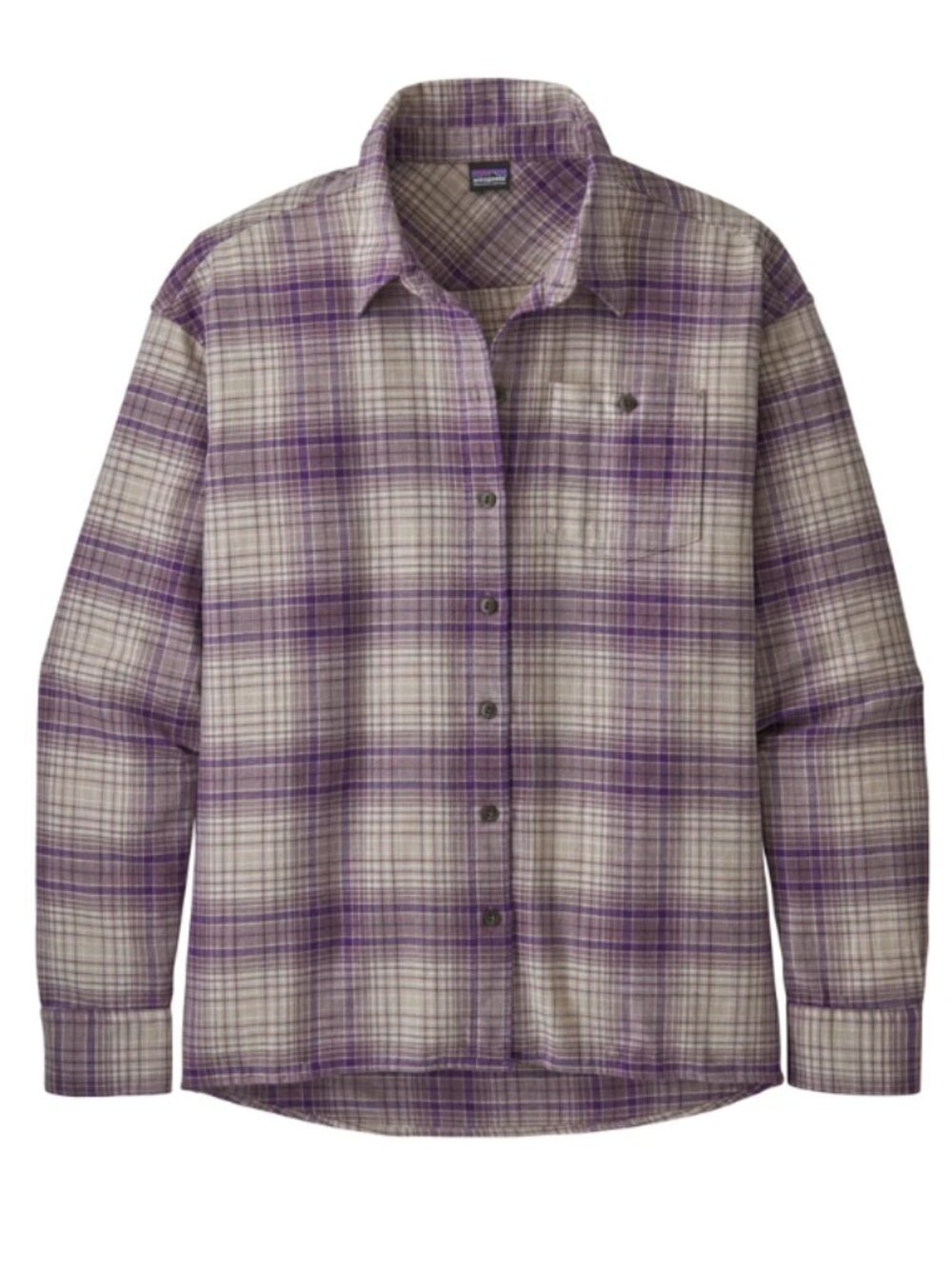 Patagonia W's Driving Song Flannel Shirt Brew Big: Hyssop Purple Button Up Plaid